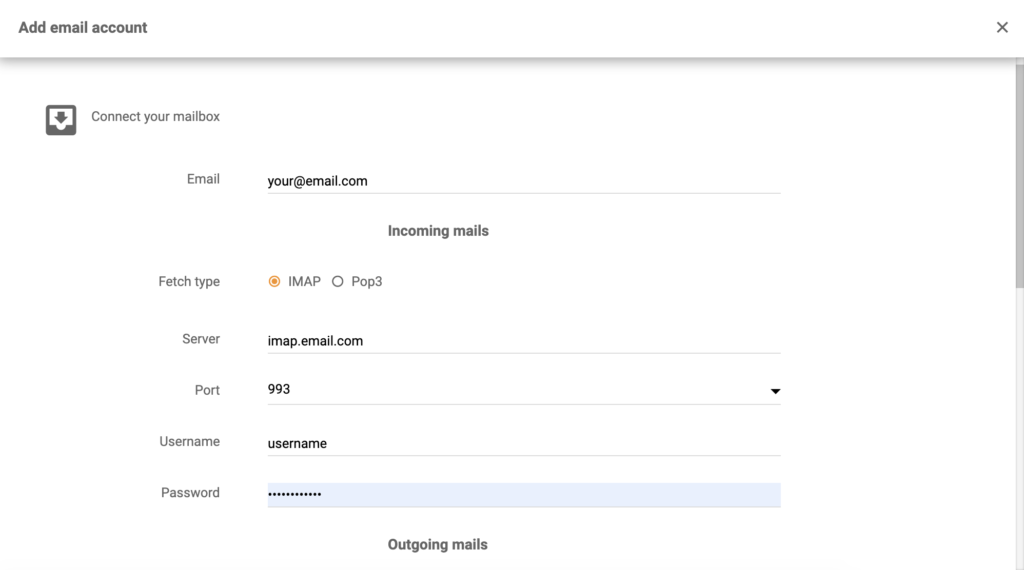 Ikonekta ang inyong mailbox window sa LiveAgent sa iba't ibang integration fields