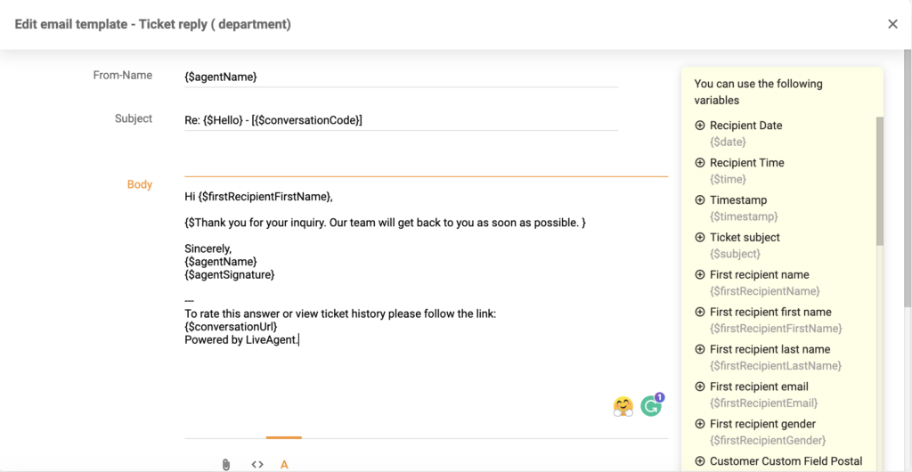 Neuer Vorlageneditor in LiveAgent 5.26