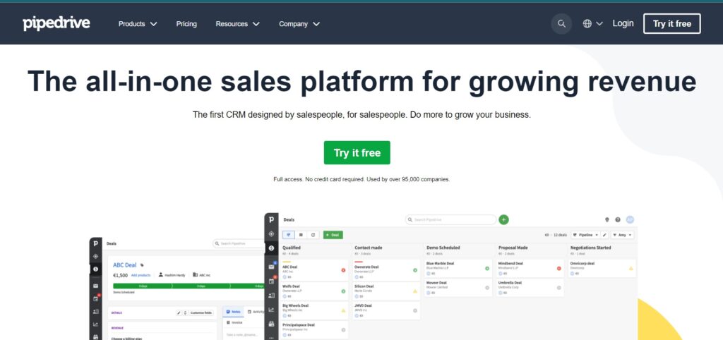 Trang nhà của Pipedrive