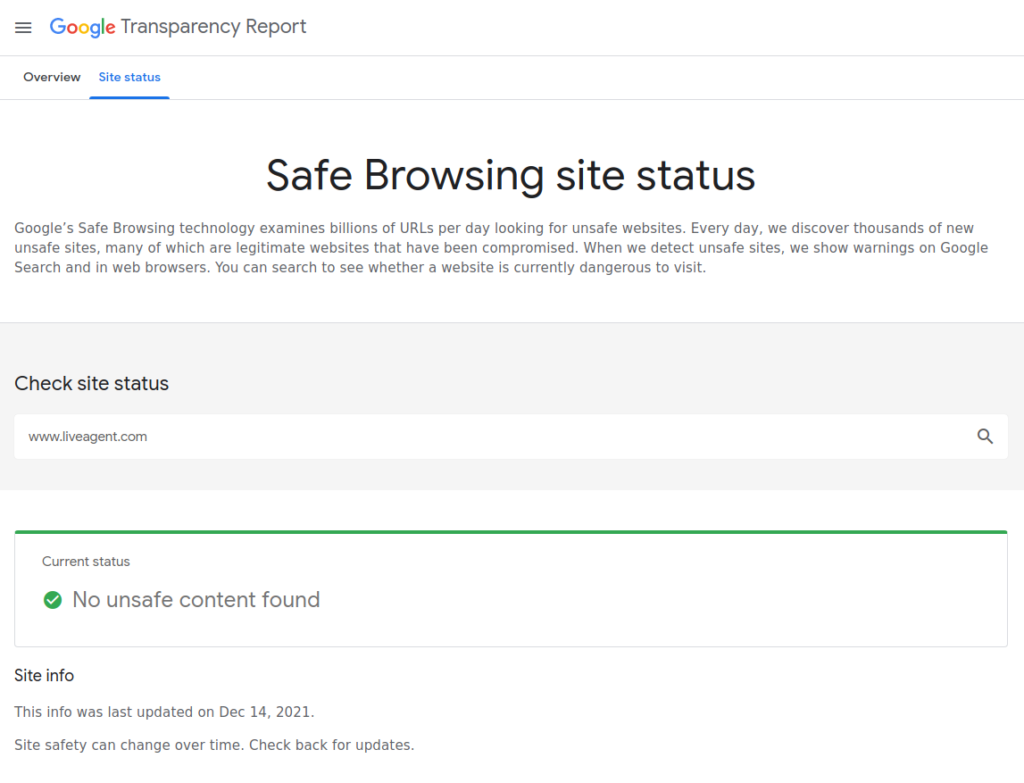 Safe Browsing on your site checker