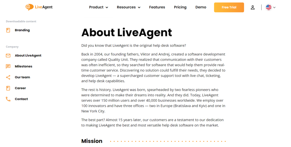 LiveAgent About us page