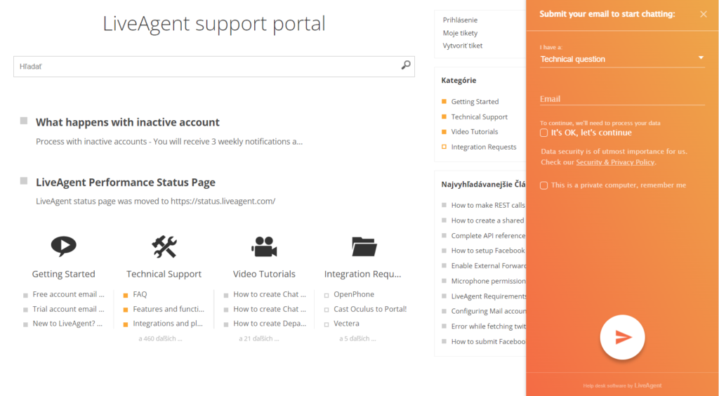 LiveAgent's support portal - online help