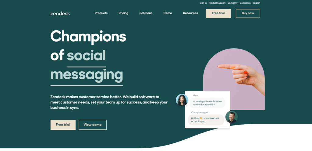 Trang nhà của Zendesk