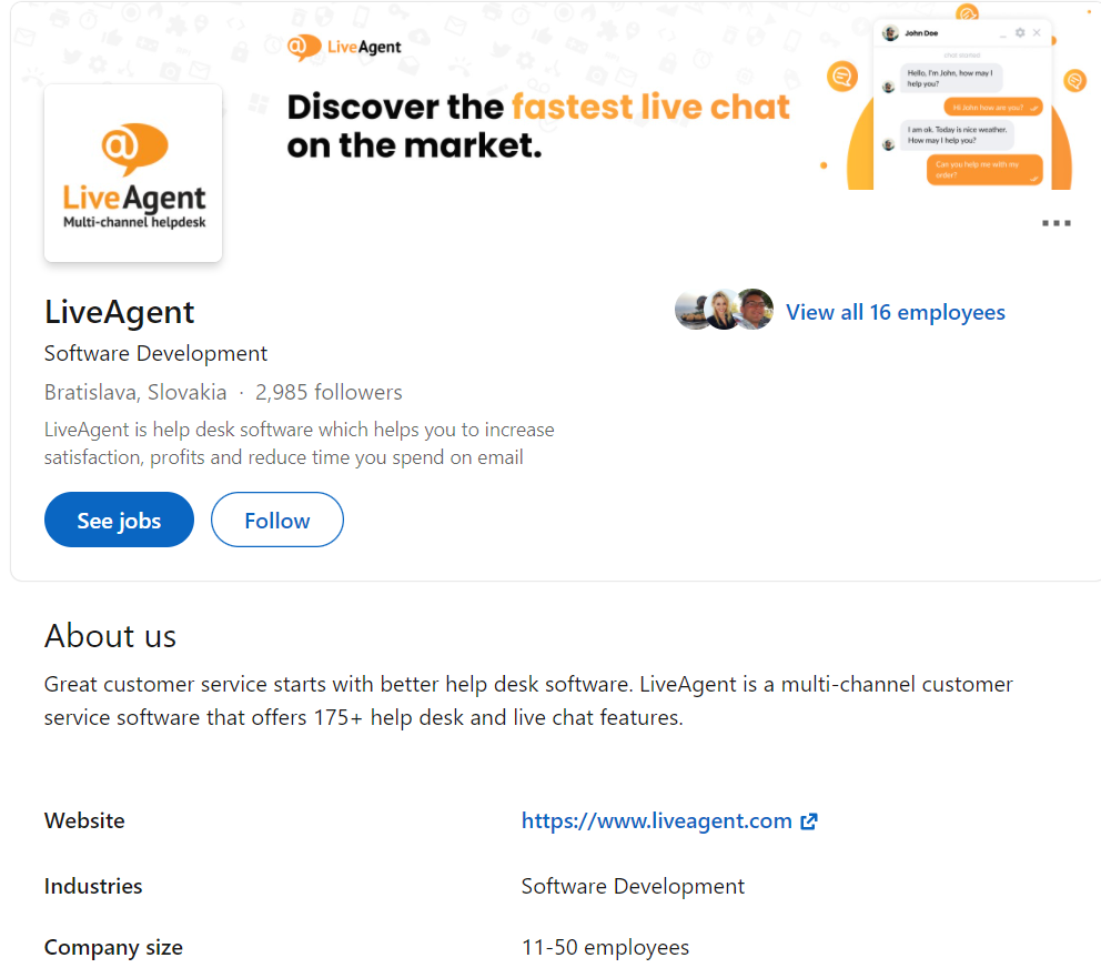 LiveAgent's linkedin profile