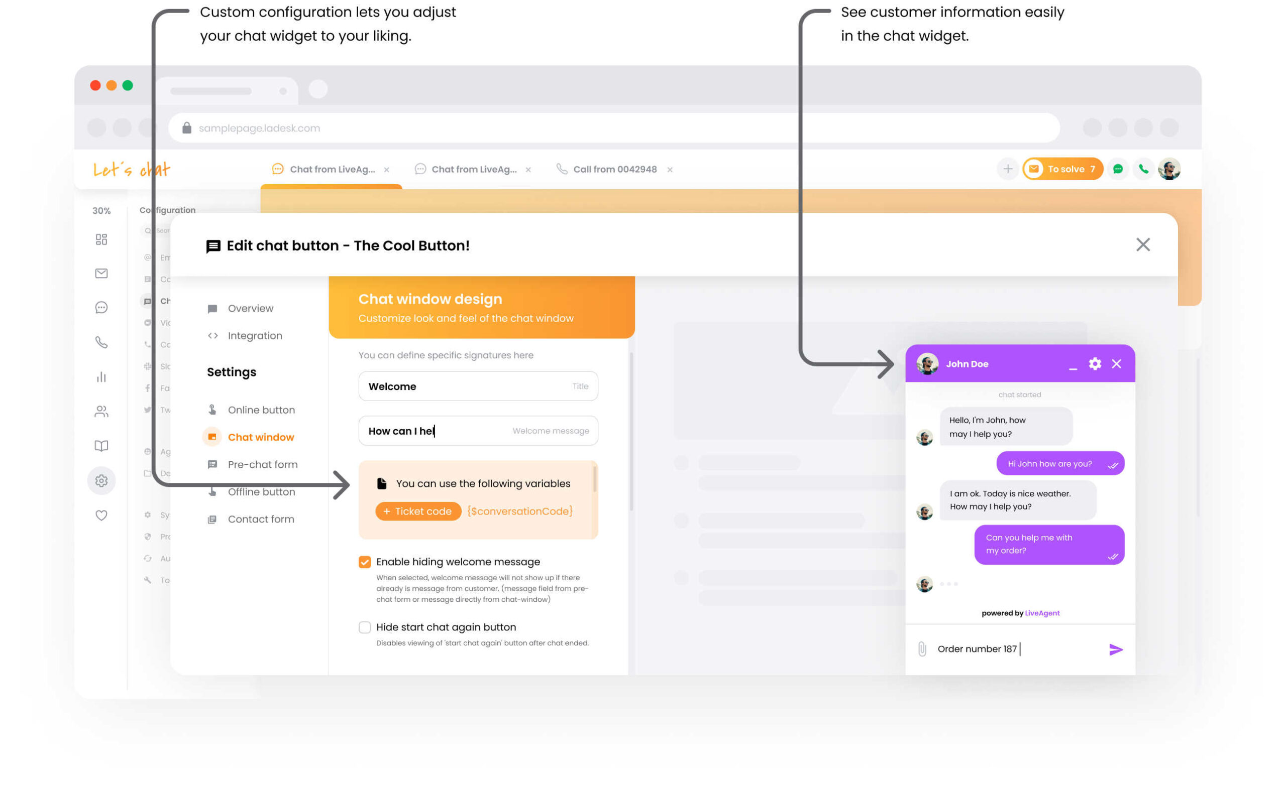LiveAgent live chattevindu