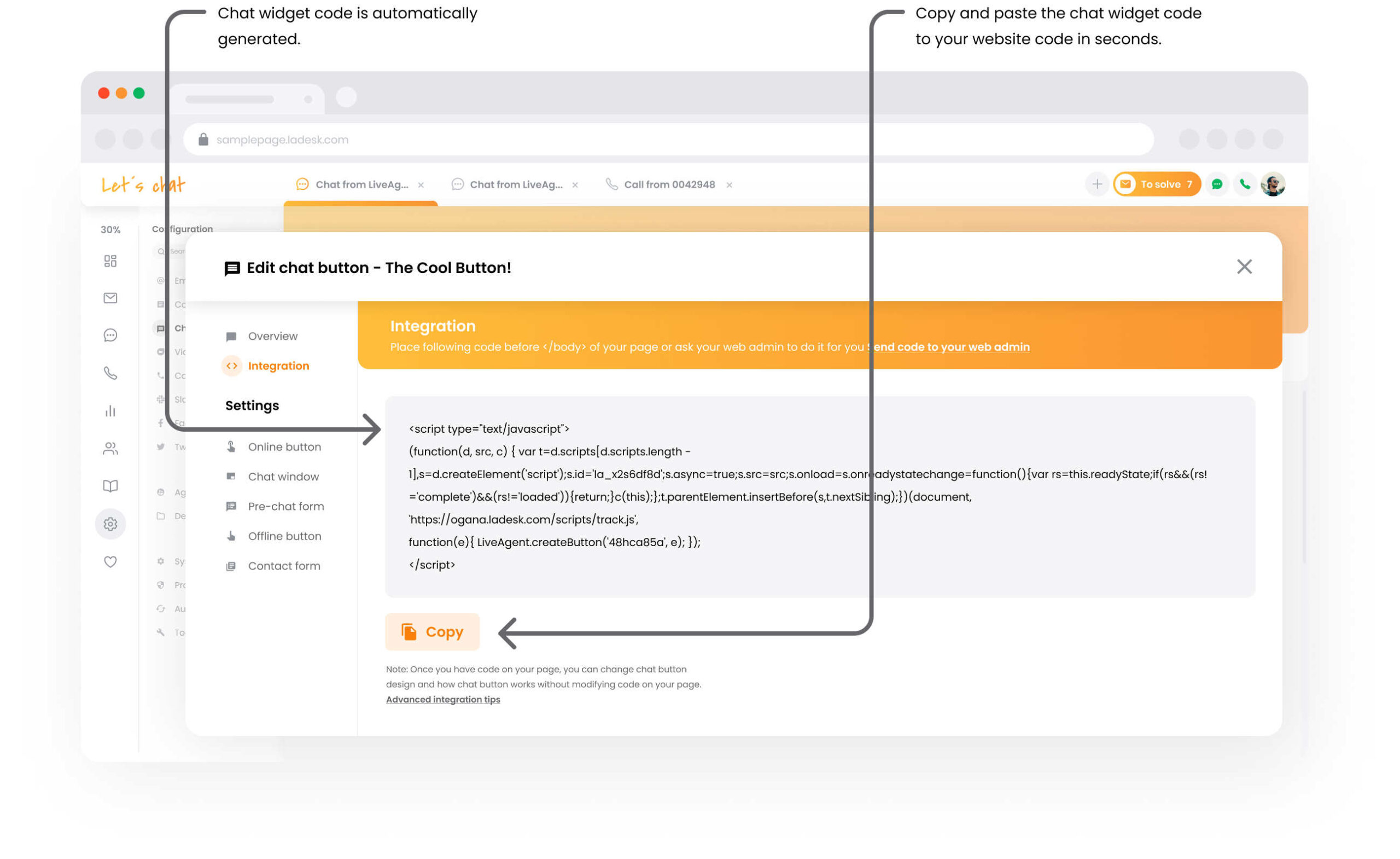 LiveAgent nettsted chatprogramvareintegrering