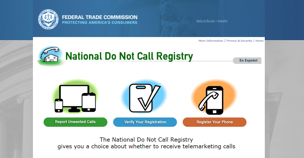 Državna Do Not Call Registry web stranica