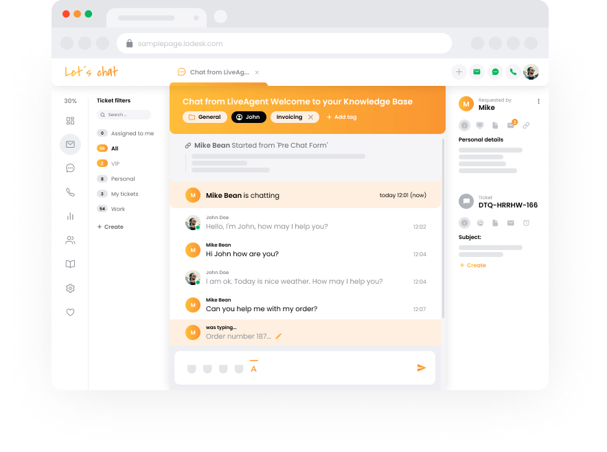 LiveAgent support team view - mockup