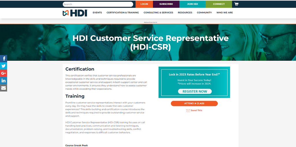 HDI Customer Service Representative kursus