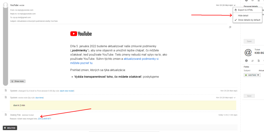 Μια εικόνα που δείχνει ένα σφάλμα πηγής email μετά τη συγχώνευση δύο καρτελών, ένα πρόβλημα που υπάρχει σε προηγούμενες εκδόσεις του LiveAgent