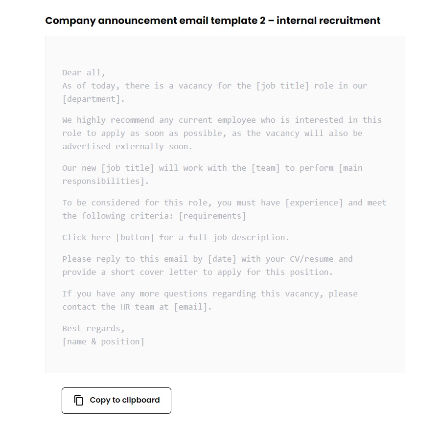 LiveAgent - internal recruitment email template