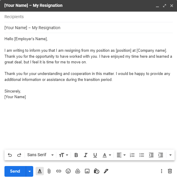 polite resignation letter template