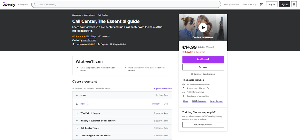 Udemy kõnekeskuse esindajate kursuse näide