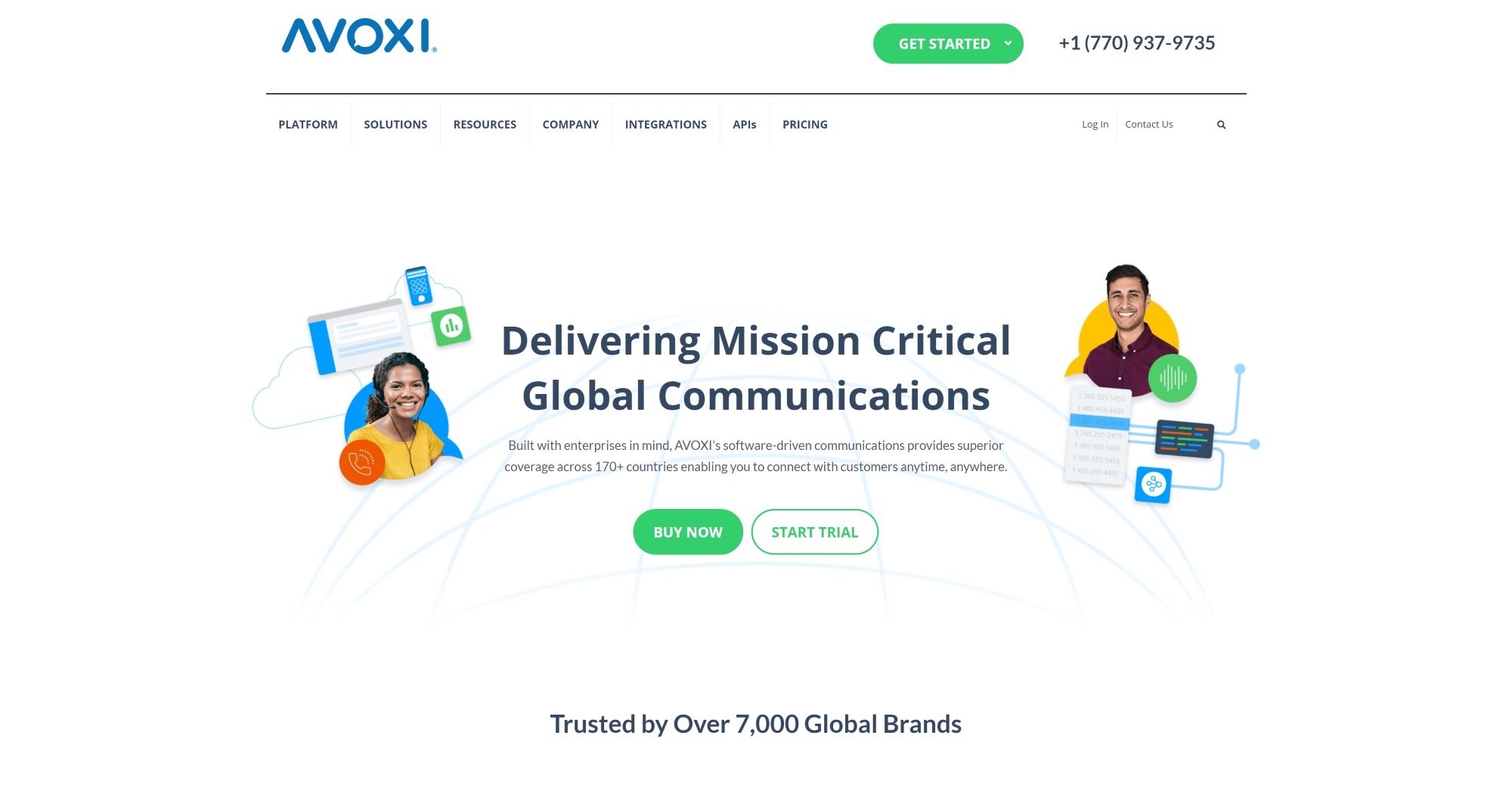 Avoxi Call Center software homepage