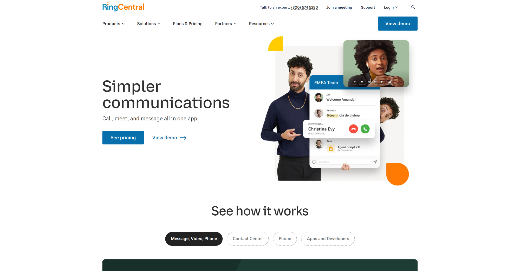 Ringcentral Call Center software homepage