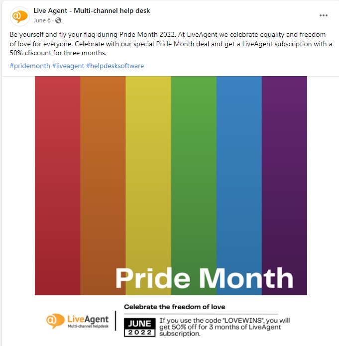 LiveAgent's pride month discount offer