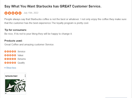 Starbucks review from customer