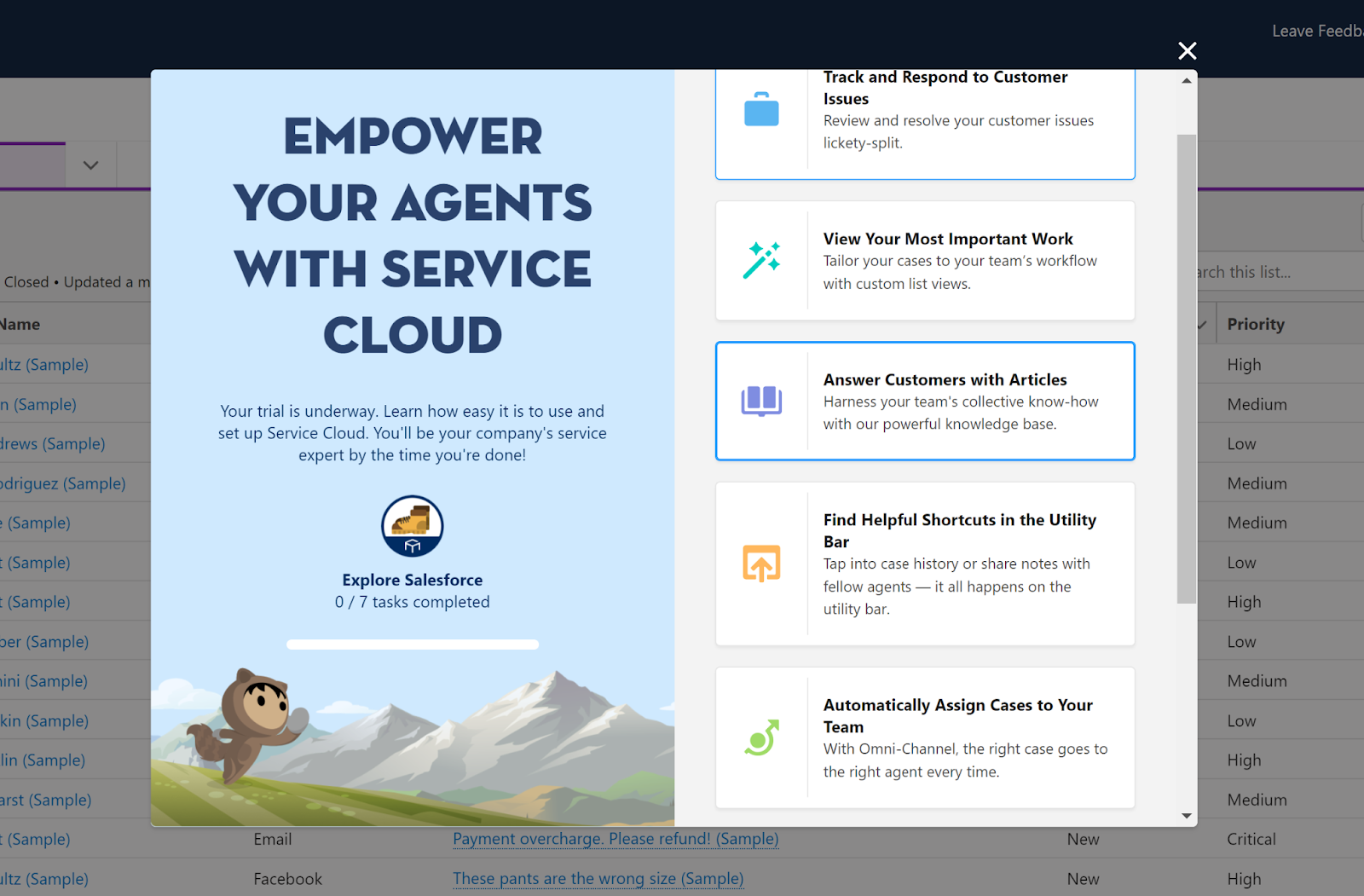 Introductievenster Salesforce Sales Cloud in app