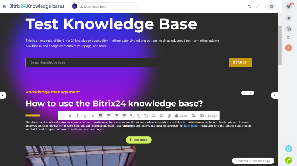 Bitrix24 - Add block to your knowledge base