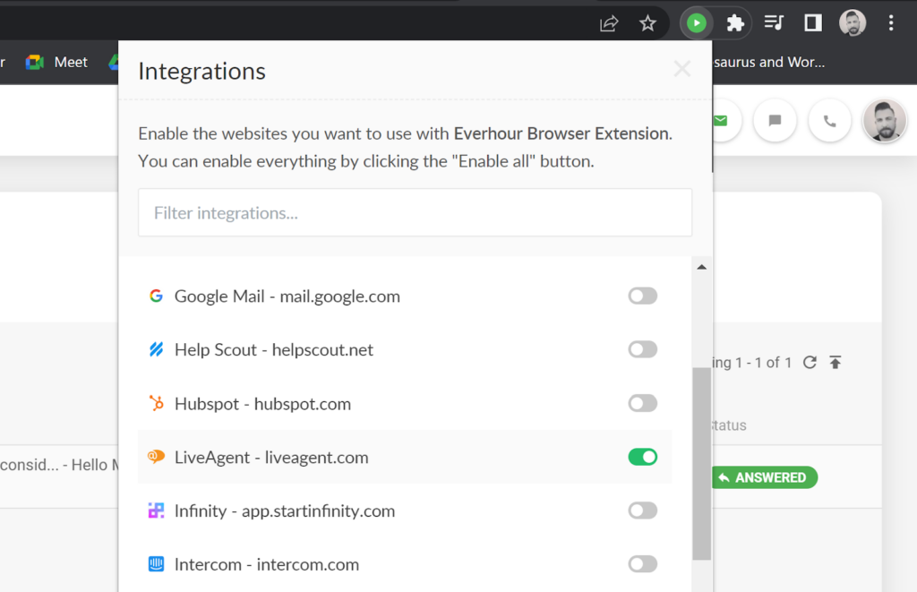 Everhour - enable LiveAgent integration