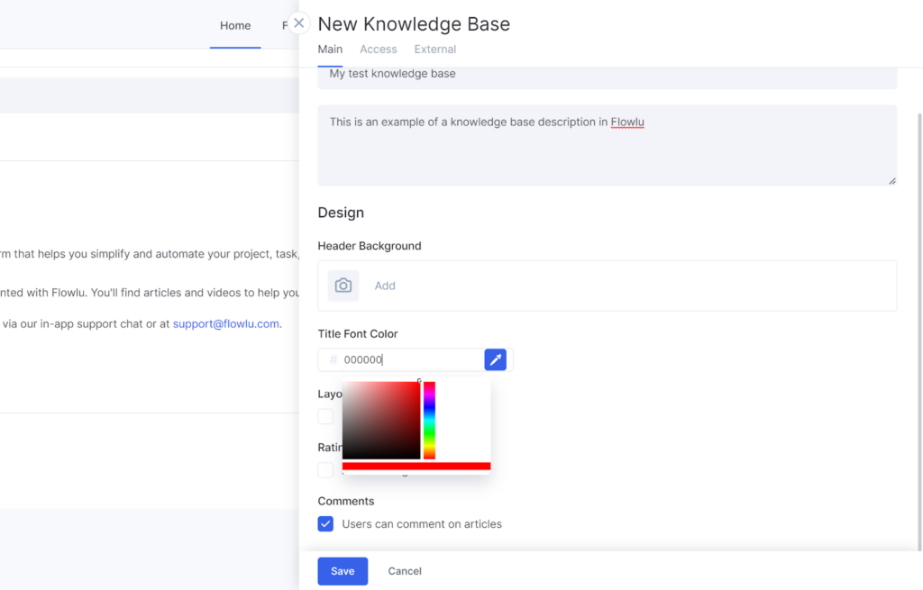 Flowlu - Set knowledge base design
