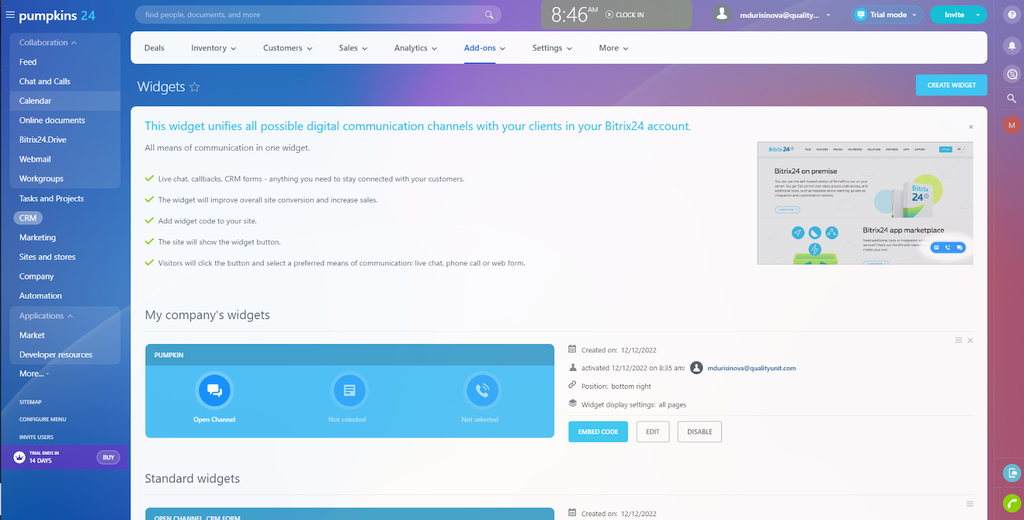 Code insluiten voor Bitrix24-widget