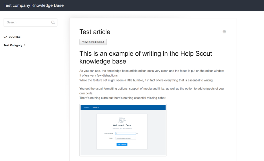 Preview bài viết trong cơ sở tri thức Help Scout