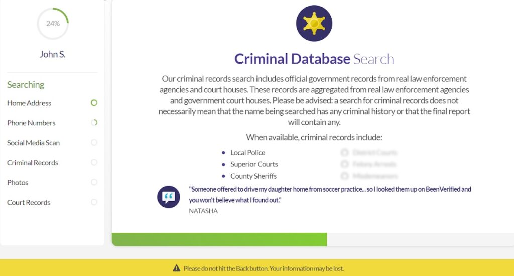 BeenVerified - kriminālnoziegumu datubāzes meklēšana