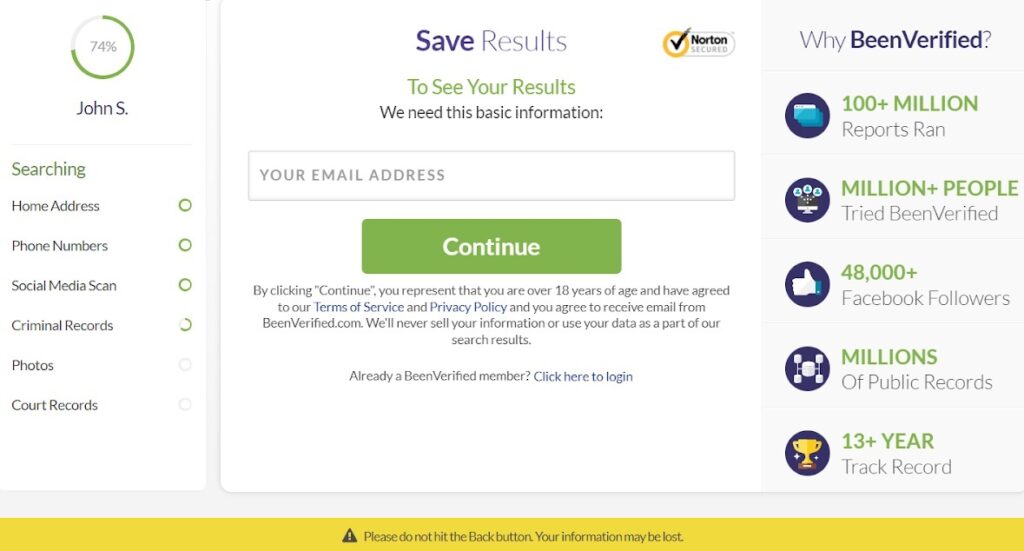 BeenVerified - saglabājiet savus meklēšanas rezultātus