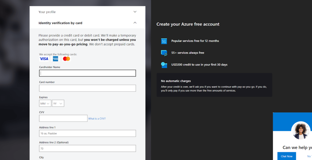 Microsoft Azure - identity verification by card