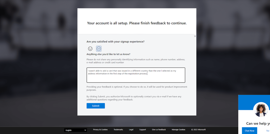 Microsoft Azure - setup feedback
