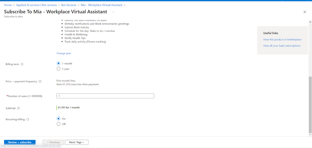 Microsoft chatbot - subscribe to Mia