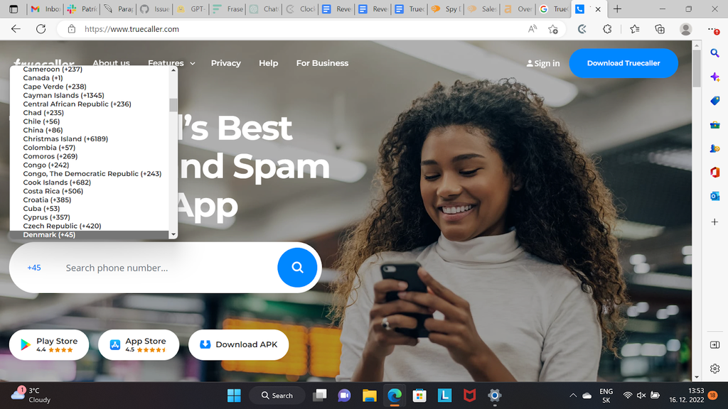 Truecaller otsing riigi põhjal