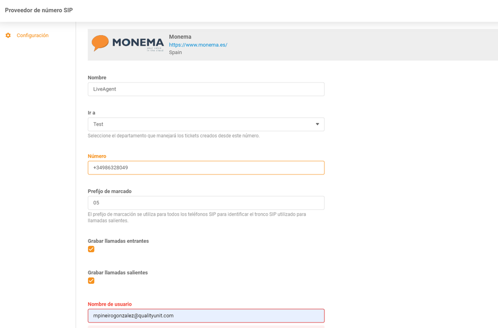 Monema LiveAgent集成