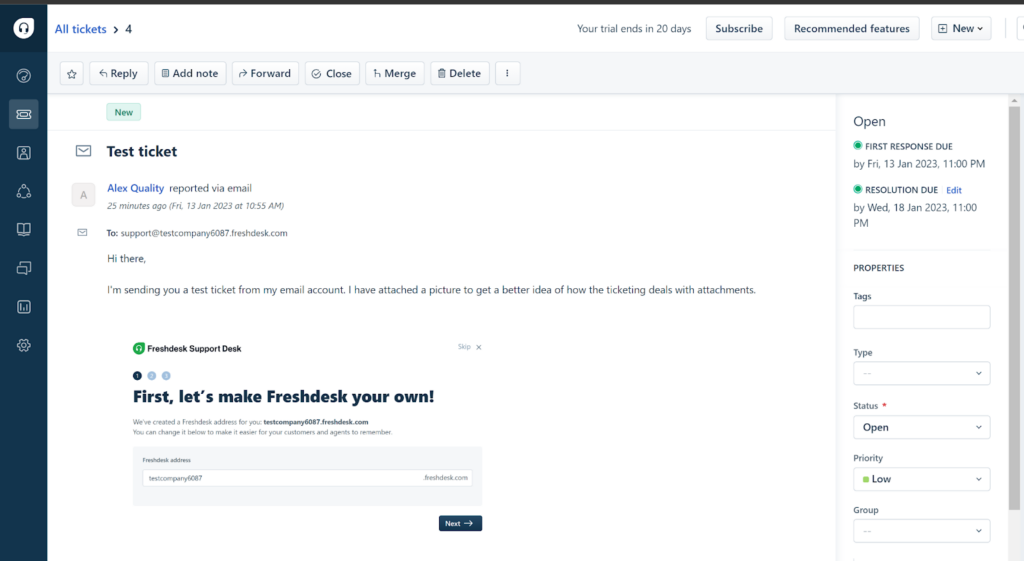 Freshdesk - testni tiket