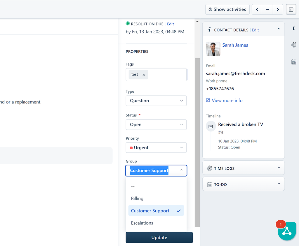 Freshdesk - opcije tiketa