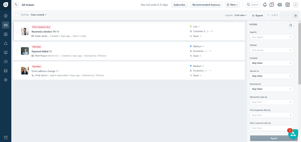 Freshdesk pregled tiketa