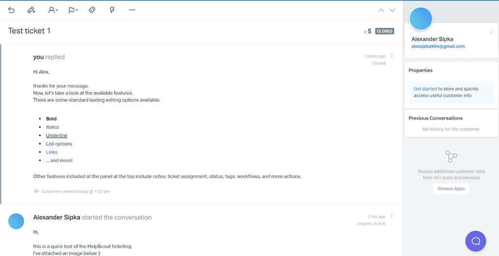 HelpScout - ticket overview