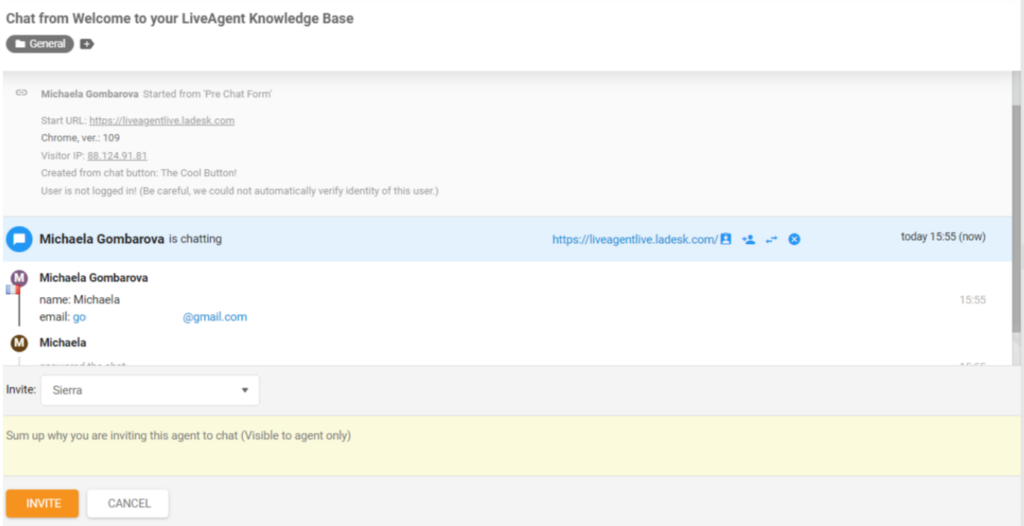 LiveAgent Agent invited to chat