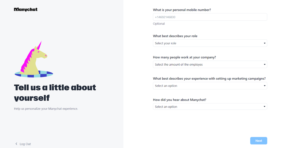 Procedura di registrazione a Manychat