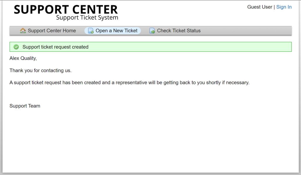 osTicket - support ticket request created