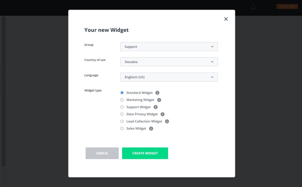 Userlike - add new widget
