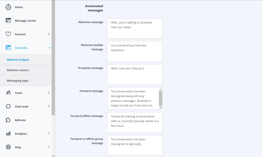 Userlike - automated messages