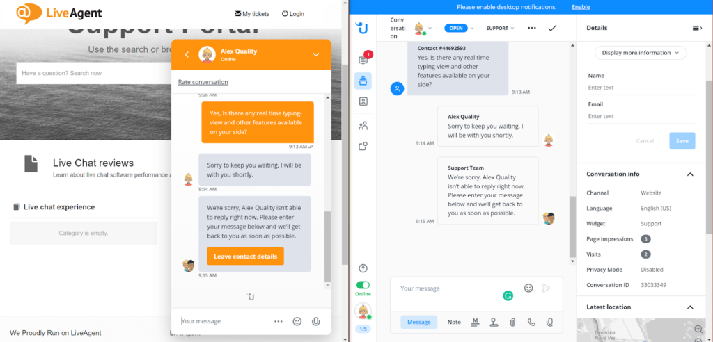 Userlike live chat testing