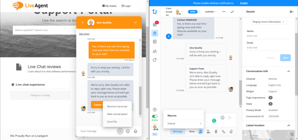 Userlike live chat - testing real-time typing view