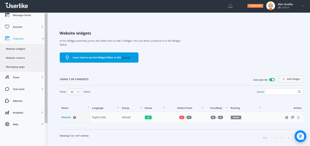 Userlike - website widgets overview
