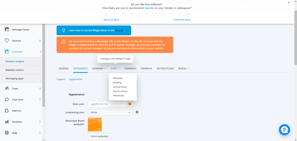 Userlike - chat widget customization