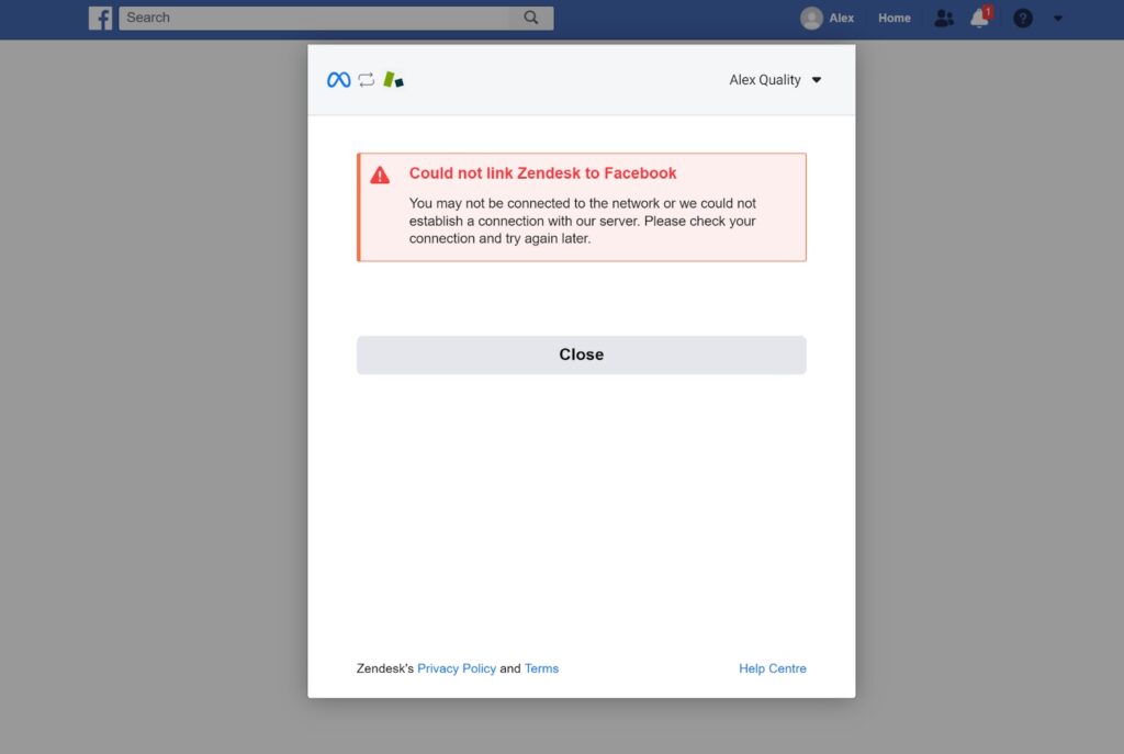 Fout bij het verbinden van Zendesk met Facebook