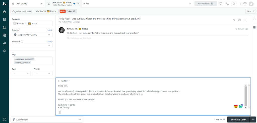 Zendesk - odpovídání na tikety z Twitteru
