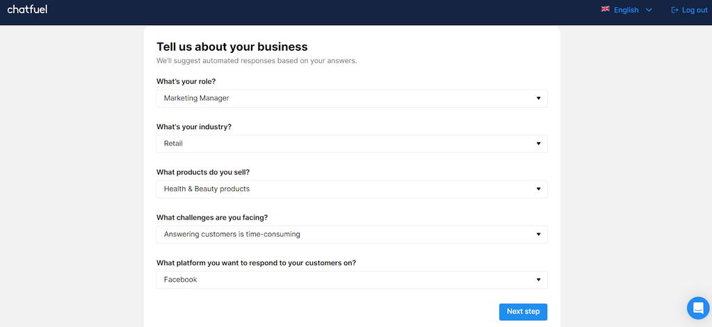 Chatfuel - information about your business